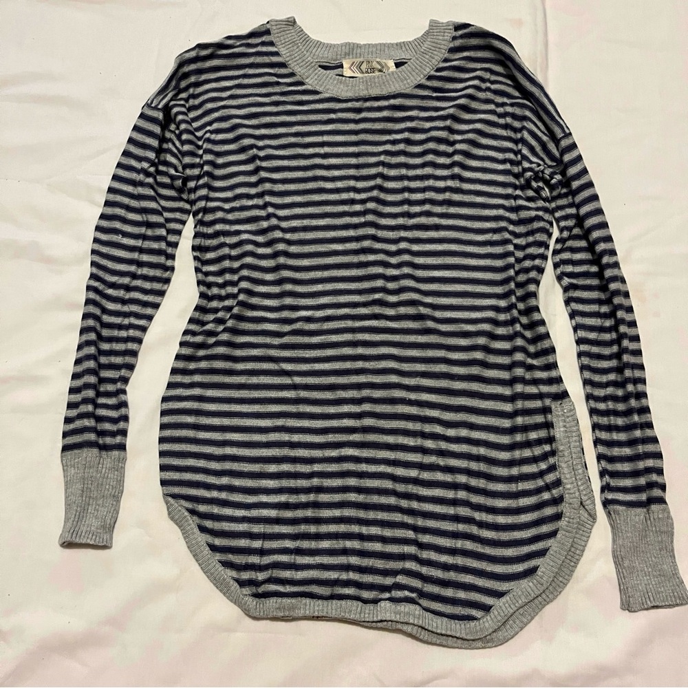 Pink Rose Gray Blue Striped Tunic Sweater Long Sleeve - Size XS